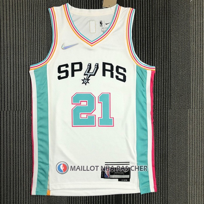 Maillot San Antonio Spurs Tim Duncan NO 21 Ville 2021-22 Blanc